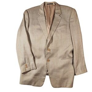 Armani Collezioni Blazer Mens 44R Beige Wool Check Suit Jacket Made In Italy
